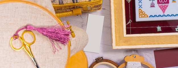 Contact and booking desk with embroidery samples